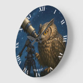 Fantasy Niedlich Owl Telescope Night Große Wanduhr (Winkel)