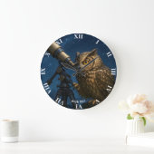 Fantasy Niedlich Owl Telescope Night Große Wanduhr (Zuhause)