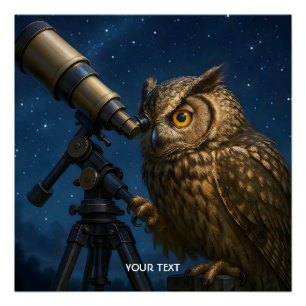 Fantasy Niedlich Owl Telescope Night Poster