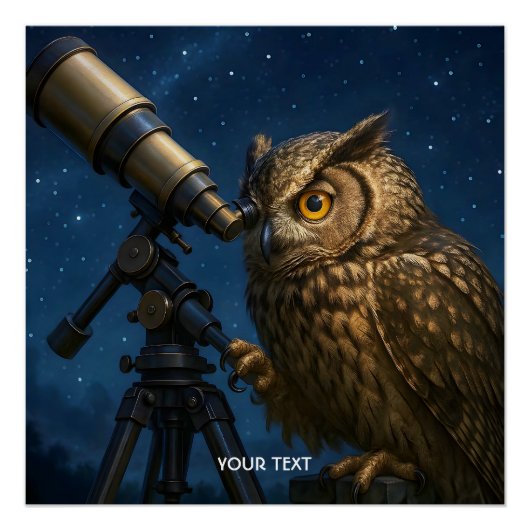 Fantasy Niedlich Owl Telescope Night Poster (Vorderseite)