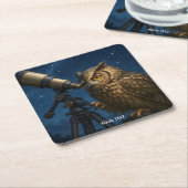 Fantasy Niedlich Owl Telescope Night Rechteckiger Pappuntersetzer (angewinkelt)