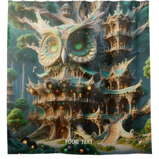 Fantasy Niedlich Owl Tree House Duschvorhang (Vorderseite)