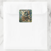 Fantasy Niedlich Owl Tree House Quadratischer Aufkleber (Tasche)