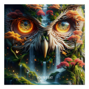 Fantasy Niedlich Owl Wasserfall Bäume Poster