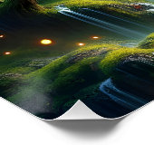 Fantasy Niedlich Owl Wasserfall Bäume Poster (Ecke)