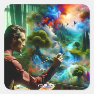 Fantasy Niedlich Painter Landsommer Quadratischer Aufkleber