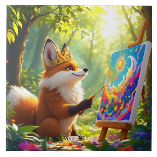 Fantasy Niedlich Painting King Fox Fliese (Vorderseite)