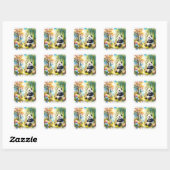 Fantasy Niedlich Panda Bamboo Forest Quadratischer Aufkleber (Blatt)