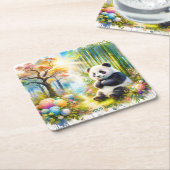 Fantasy Niedlich Panda Bamboo Forest Rechteckiger Pappuntersetzer (angewinkelt)
