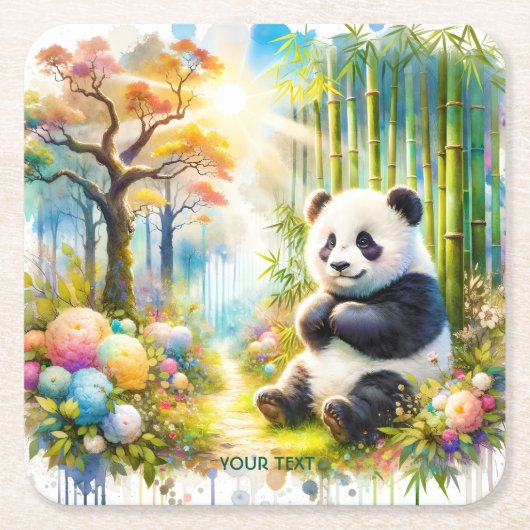Fantasy Niedlich Panda Bamboo Forest Rechteckiger Pappuntersetzer (Vorderseite)