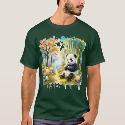 Fantasy Niedlich Panda Bamboo Forest T-Shirt (Vorderseite)