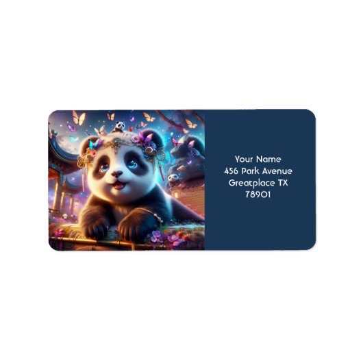 Fantasy Niedlich Panda Butterffats Blume Adressaufkleber (Vorne)