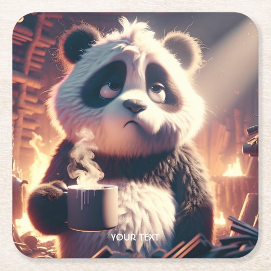 Fantasy Niedlich Panda Cup Kaffee Rechteckiger Pappuntersetzer (Vorderseite)