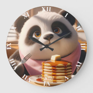 Fantasy Niedlich Panda Eating Pancakes Große Wanduhr