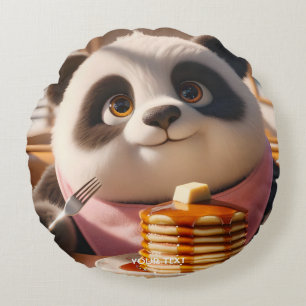Fantasy Niedlich Panda Eating Pancakes Rundes Kissen