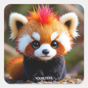 Fantasy Niedlich Panda Red Hai Quadratischer Aufkleber