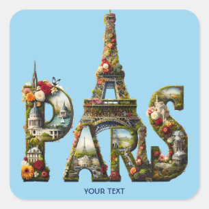 Fantasy Niedlich Paris Gebäude Blume Quadratischer Aufkleber