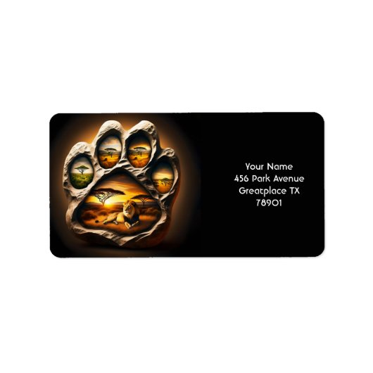 Fantasy Niedlich Paw Lion Stone Adressaufkleber (Vorne)