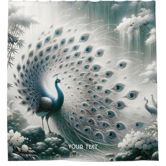 Fantasy Niedlich Peacock Rain Tree Duschvorhang (Vorderseite)