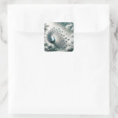 Fantasy Niedlich Peacock Rain Tree Quadratischer Aufkleber (Tasche)
