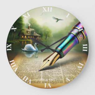 Fantasy Niedlich Pen Lake Swan Große Wanduhr