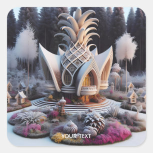 Fantasy Niedlich Pineapherhaus Winter Quadratischer Aufkleber