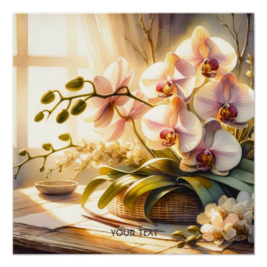 Fantasy Niedlich Pink Orchideen Wasserfarben Poster (Vorderseite)