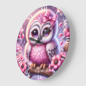 Fantasy Niedlich Pink Owl Sakura Große Wanduhr (Winkel)