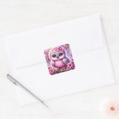 Fantasy Niedlich Pink Owl Sakura Quadratischer Aufkleber (Umschlag)