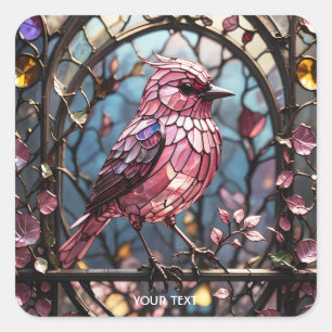 Fantasy Niedlich Pink Stain Glass Bird Quadratischer Aufkleber