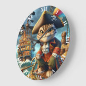 Fantasy Niedlich Pirate Cat Ship Große Wanduhr (Winkel)