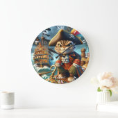 Fantasy Niedlich Pirate Cat Ship Große Wanduhr (Zuhause)