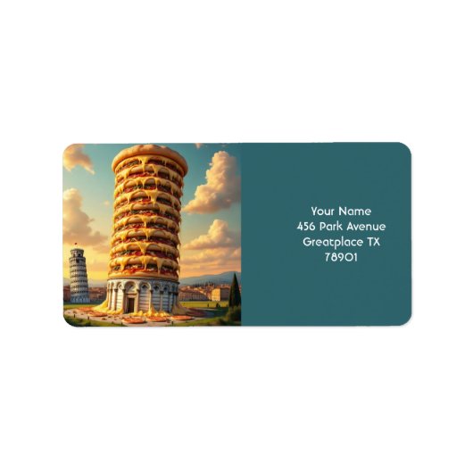 Fantasy Niedlich Pisa Tower Pizza Adressaufkleber (Vorne)