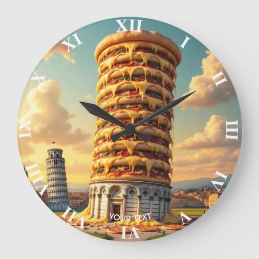 Fantasy Niedlich Pisa Tower Pizza Große Wanduhr (Vorderseite)