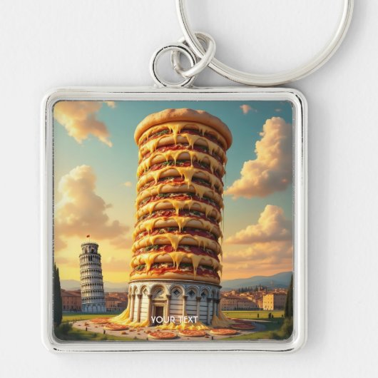 Fantasy Niedlich Pisa Tower Pizza Schlüsselanhänger (Vorne)