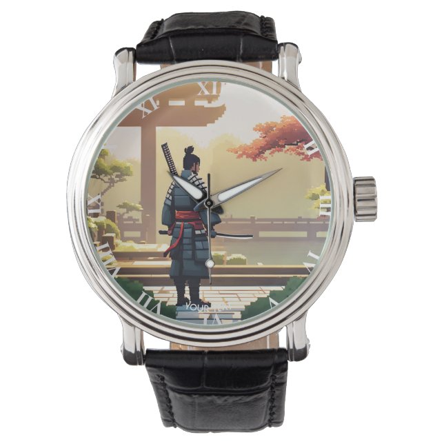 Fantasy Niedlich Pixel Art Samurai Armbanduhr (Vorderseite)