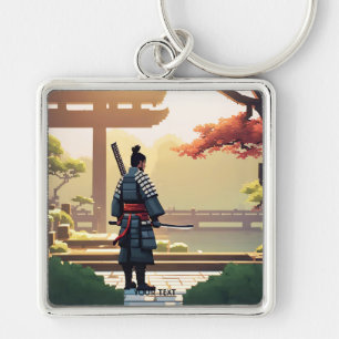 Fantasy Niedlich Pixel Art Samurai Schlüsselanhänger