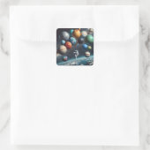 Fantasy Niedlich Planets Space Astronaut Quadratischer Aufkleber (Tasche)