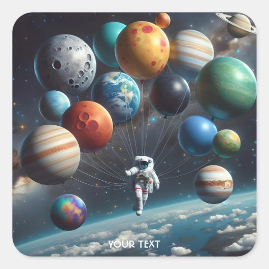 Fantasy Niedlich Planets Space Astronaut Quadratischer Aufkleber (Vorderseite)