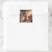 Fantasy Niedlich Podium Schöne Katze Quadratischer Aufkleber (Tasche)