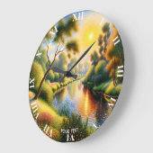Fantasy Niedlich Pointillism Landscape River Große Wanduhr (Winkel)