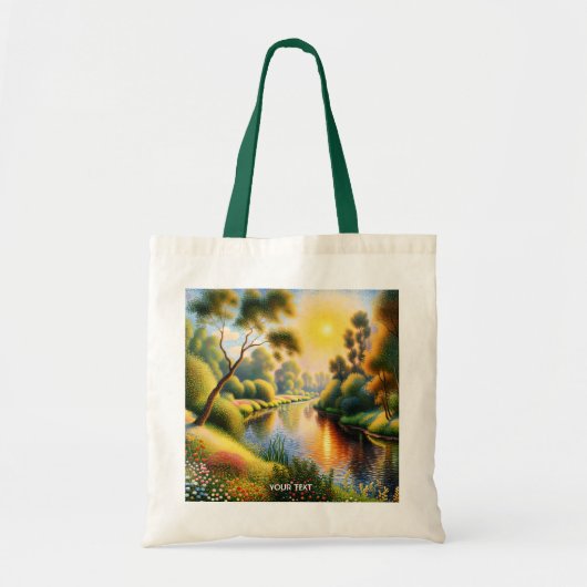 Fantasy Niedlich Pointillism Landscape River Tragetasche (Vorne)