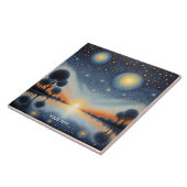 Fantasy Niedlich Pointillist Night Landschaft Fliese (Seite)