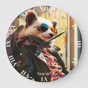 Fantasy Niedlich Possum Leather Jacket Große Wanduhr