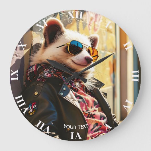 Fantasy Niedlich Possum Leather Jacket Große Wanduhr (Vorderseite)