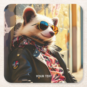 Fantasy Niedlich Possum Leather Jacket Rechteckiger Pappuntersetzer