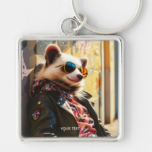 Fantasy Niedlich Possum Leather Jacket Schlüsselanhänger (Vorne)
