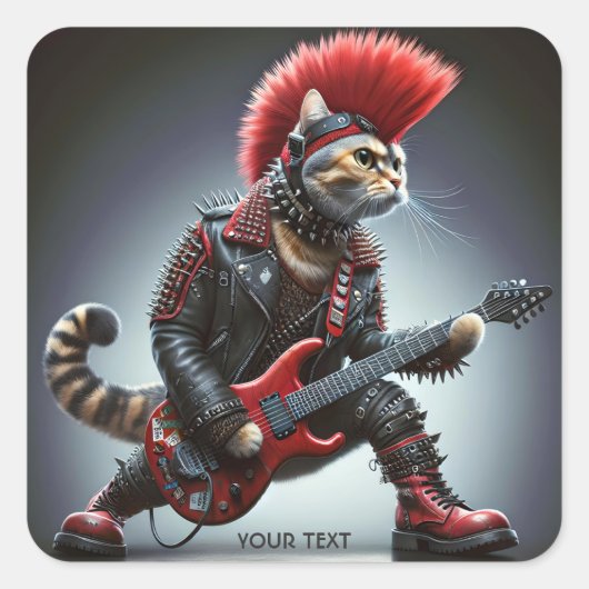 Fantasy Niedlich Punk Pink Cat Quadratischer Aufkleber (Vorderseite)