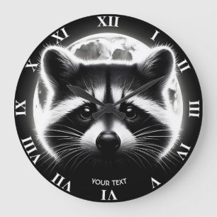Fantasy Niedlich Racoon Face Moon Große Wanduhr