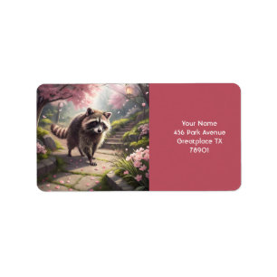 Fantasy Niedlich Racoon Sakura Garden Adressaufkleber